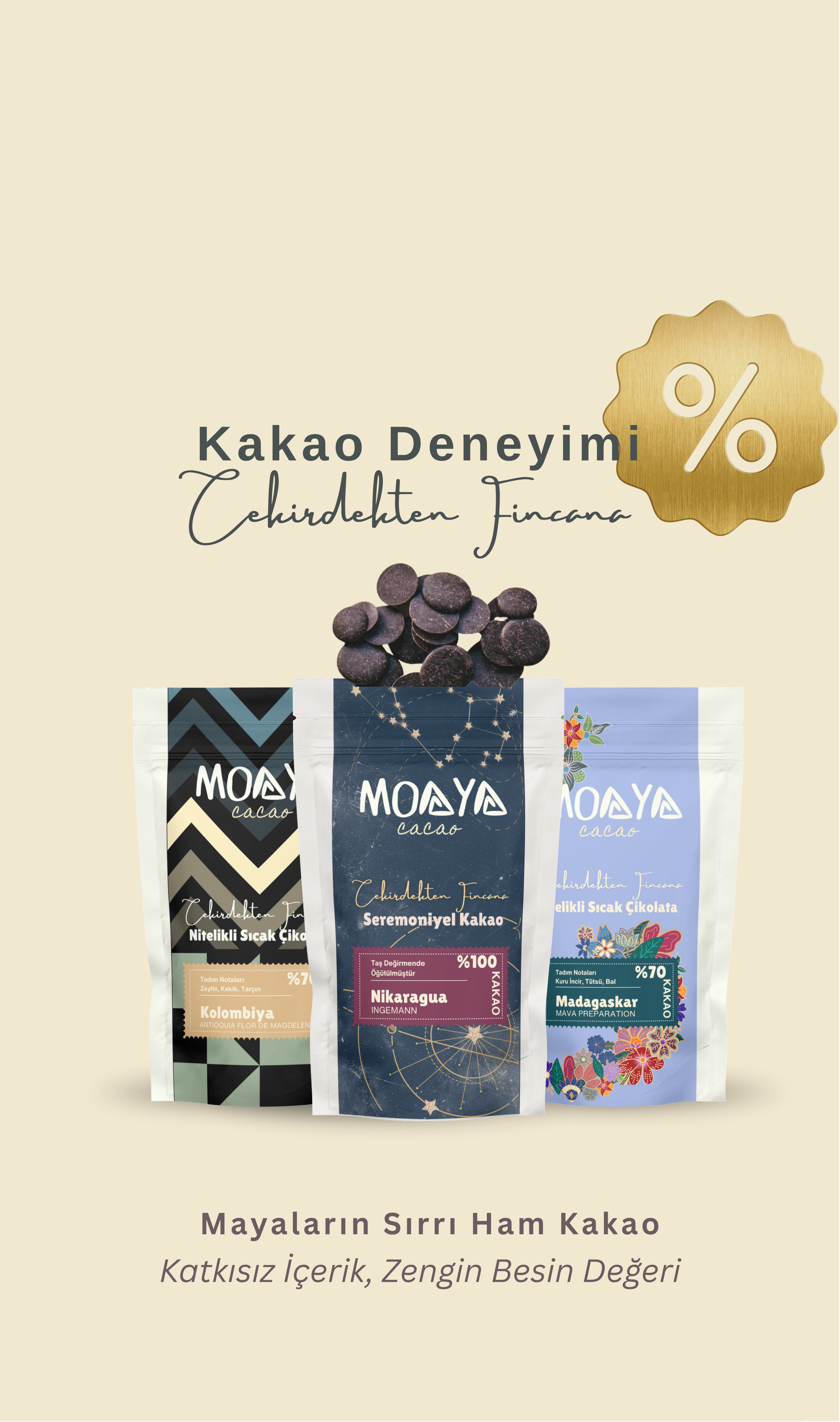 Premium Seremoniyel Kakao Deneyim Seti - %100 Ham Kakao Kitlesi ve Yağı 3'lü Set
